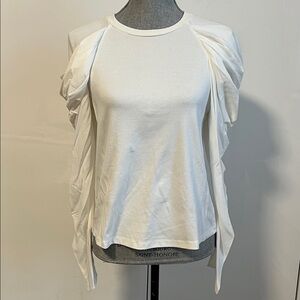 LA VEN Winter White Blouse Top With Draped Sleeves, Size XS